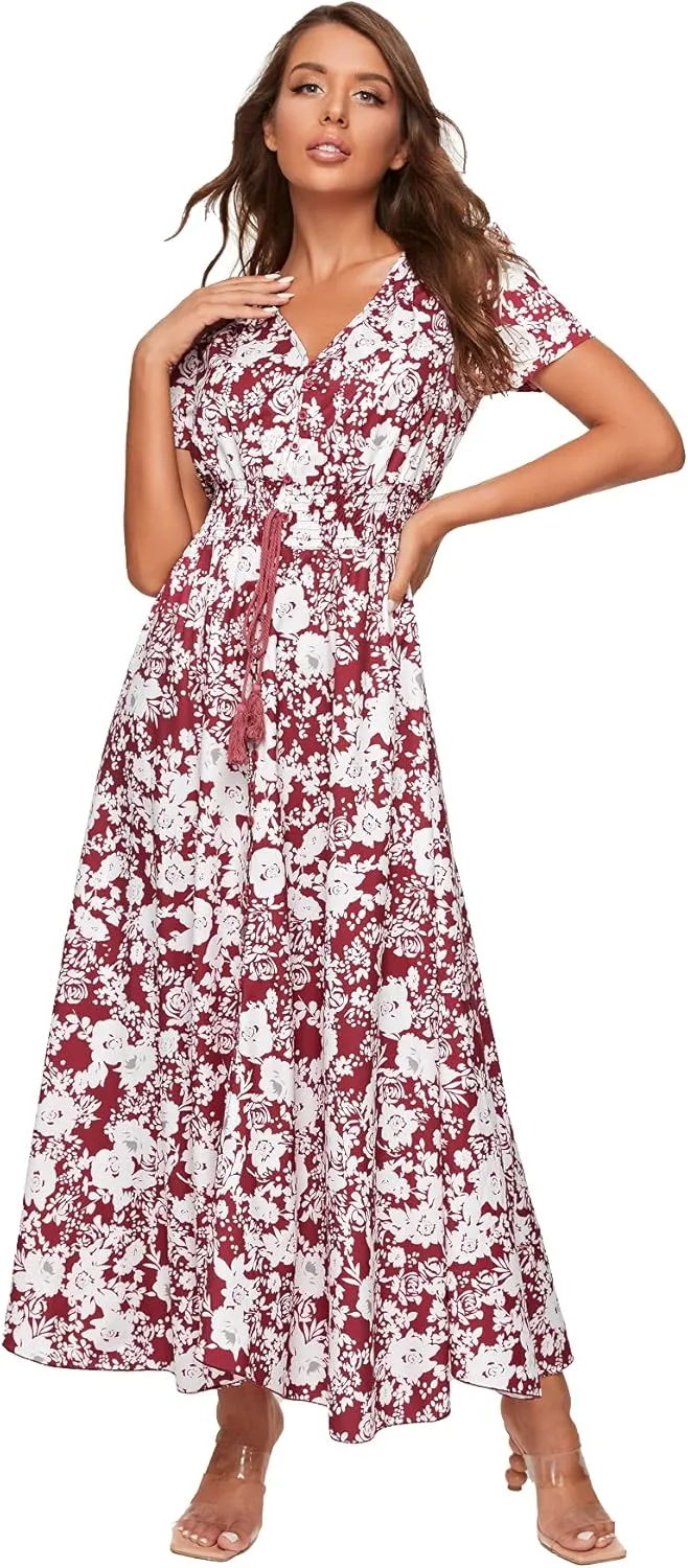 Milumia Women Button Up Floral Print Split Flowy Maxi Party Summer Dress