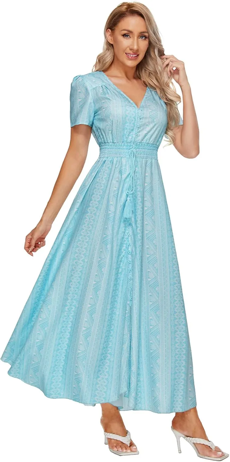 Milumia Women Button Up Floral Print Split Flowy Maxi Party Summer Dress