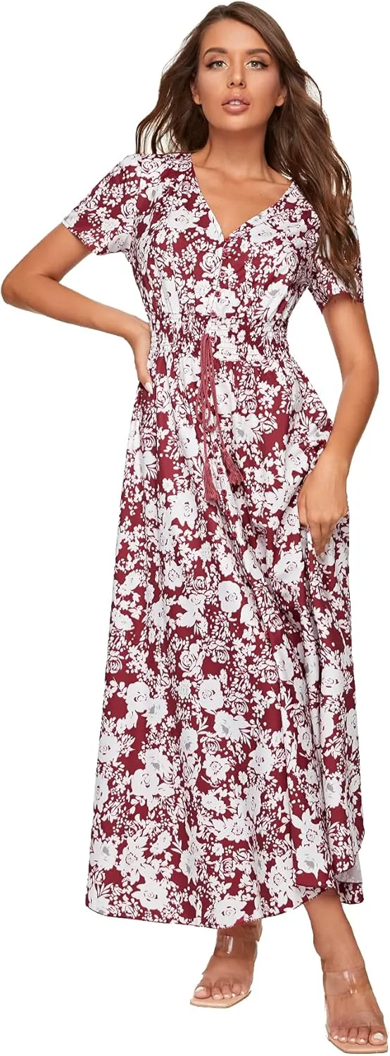 Milumia Women Button Up Floral Print Split Flowy Maxi Party Summer Dress