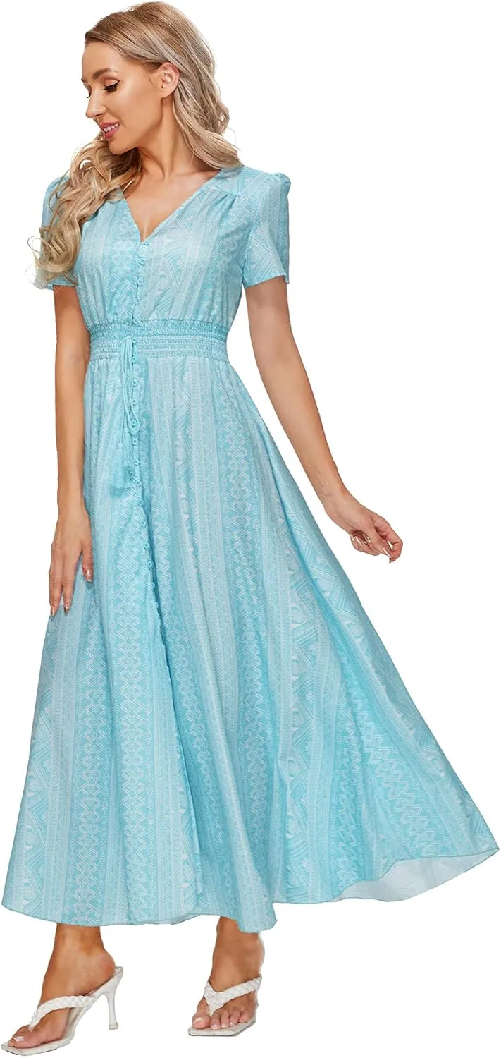 Milumia Women Button Up Floral Print Split Flowy Maxi Party Summer Dress