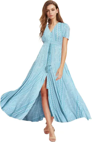 Milumia Women Button Up Floral Print Split Flowy Maxi Party Summer Dress