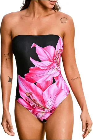 Milumia Women's Floral Print Monokini Swimsuits One Piece StraplessCheeky Bathing Suit