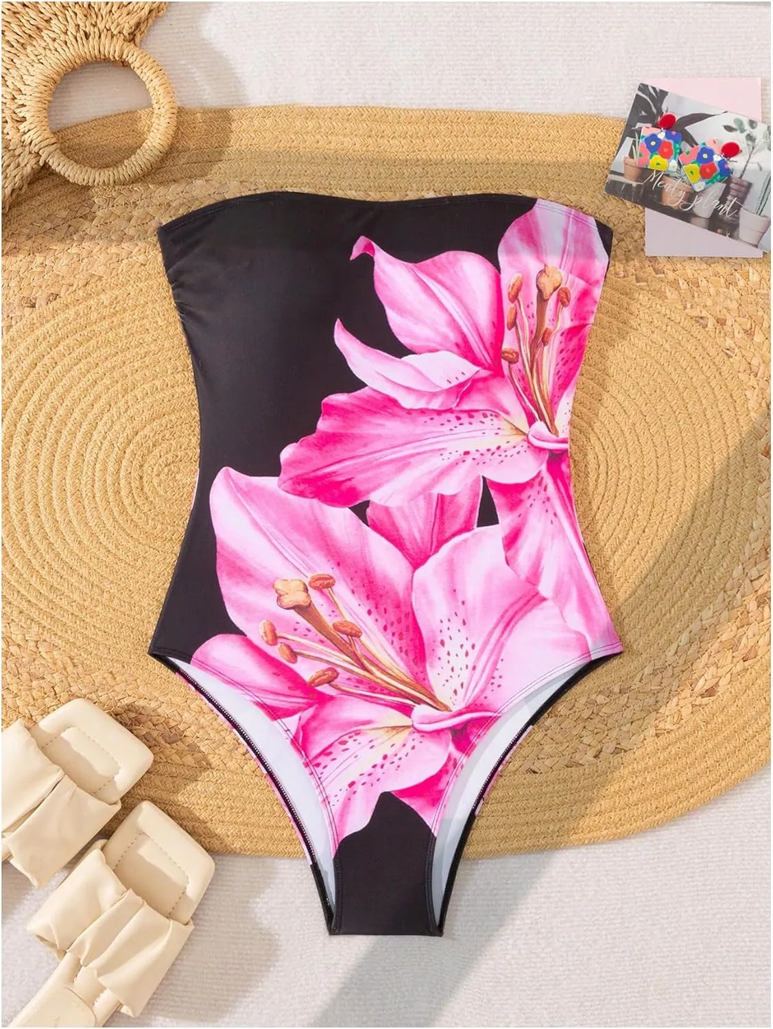 Milumia Women's Floral Print Monokini Swimsuits One Piece StraplessCheeky Bathing Suit