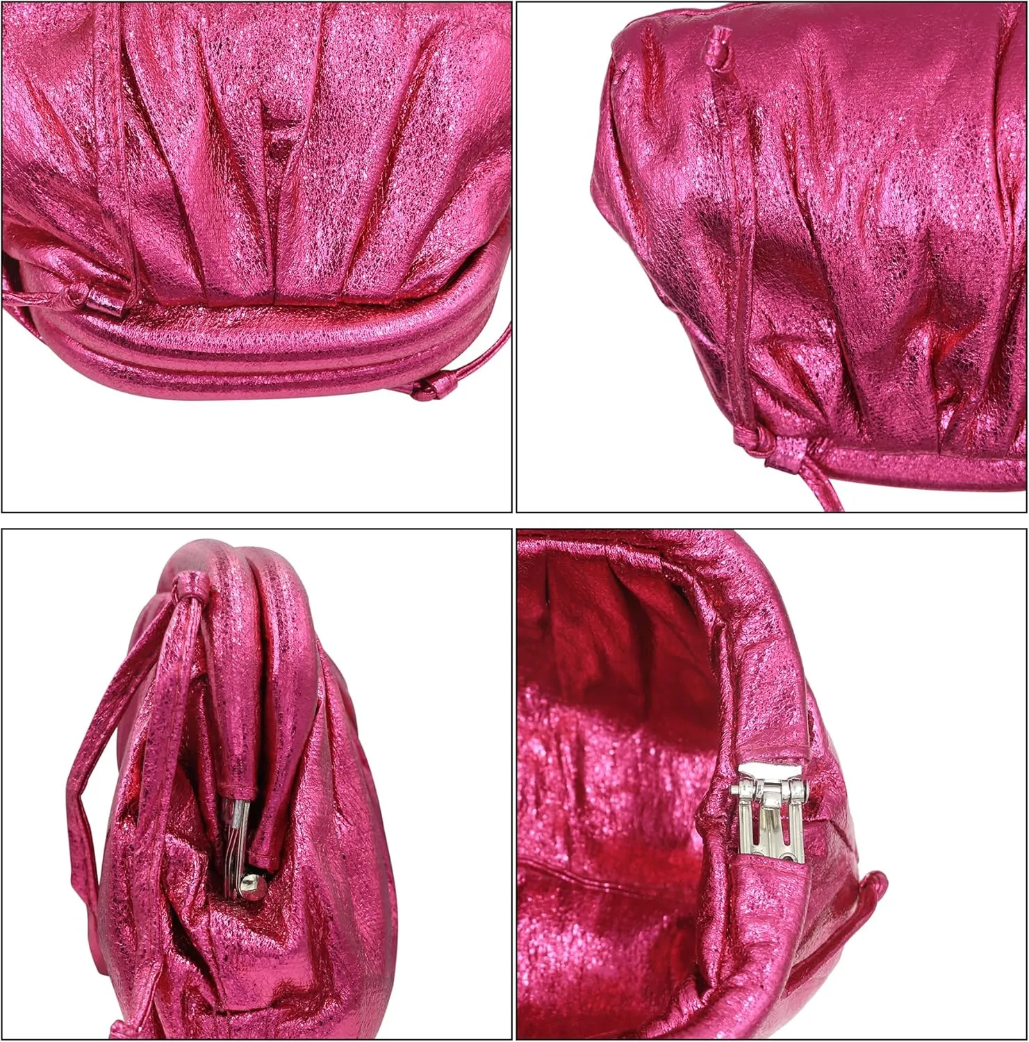 MINGSEECESS Women Fashion Cloud-Shaped Dumpling Bag Metallic Ruched Crossbody Cell Phone Bag Clutch Shoulder Handbag
