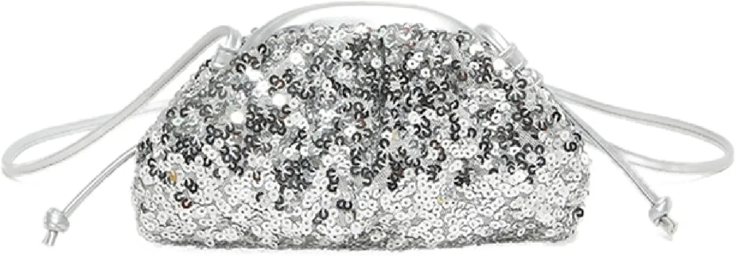 MINGSEECESS Women Fashion Cloud-Shaped Dumpling Bag Metallic Ruched Crossbody Cell Phone Bag Clutch Shoulder Handbag