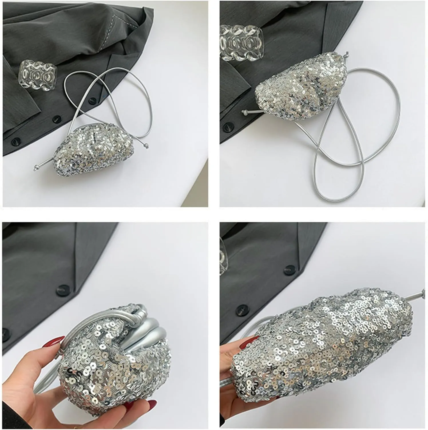 MINGSEECESS Women Fashion Cloud-Shaped Dumpling Bag Metallic Ruched Crossbody Cell Phone Bag Clutch Shoulder Handbag