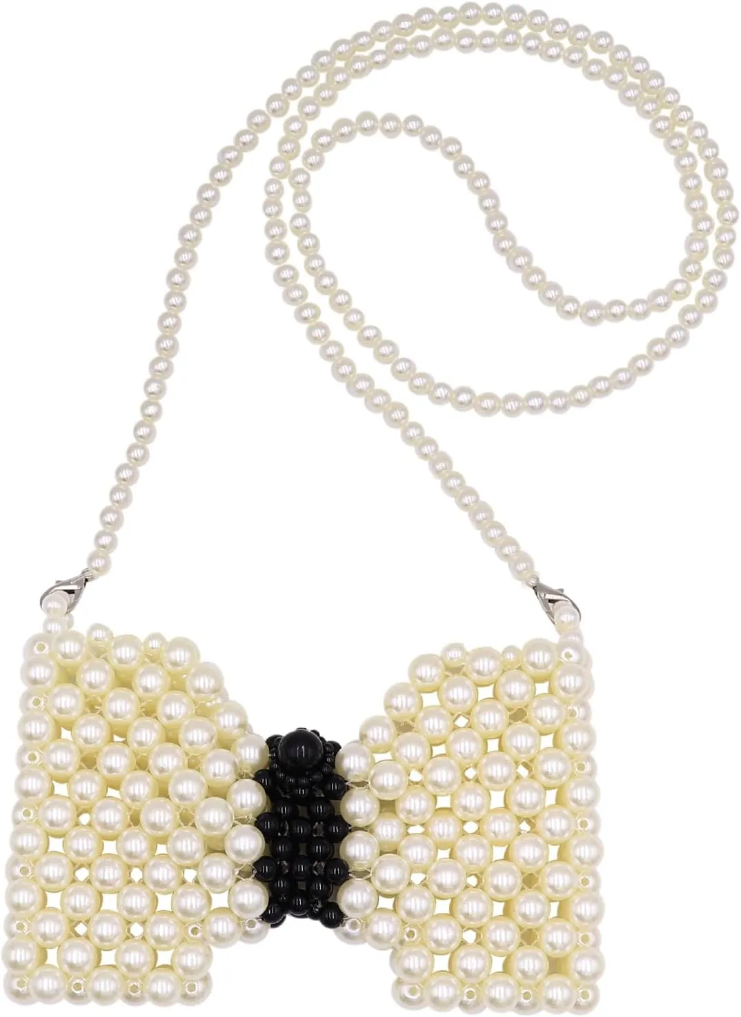 Mini White Pearl Purse for Girls Butterfly Crossbody Handbag Pearl Shoulder Bag Beaded Clutch for Women