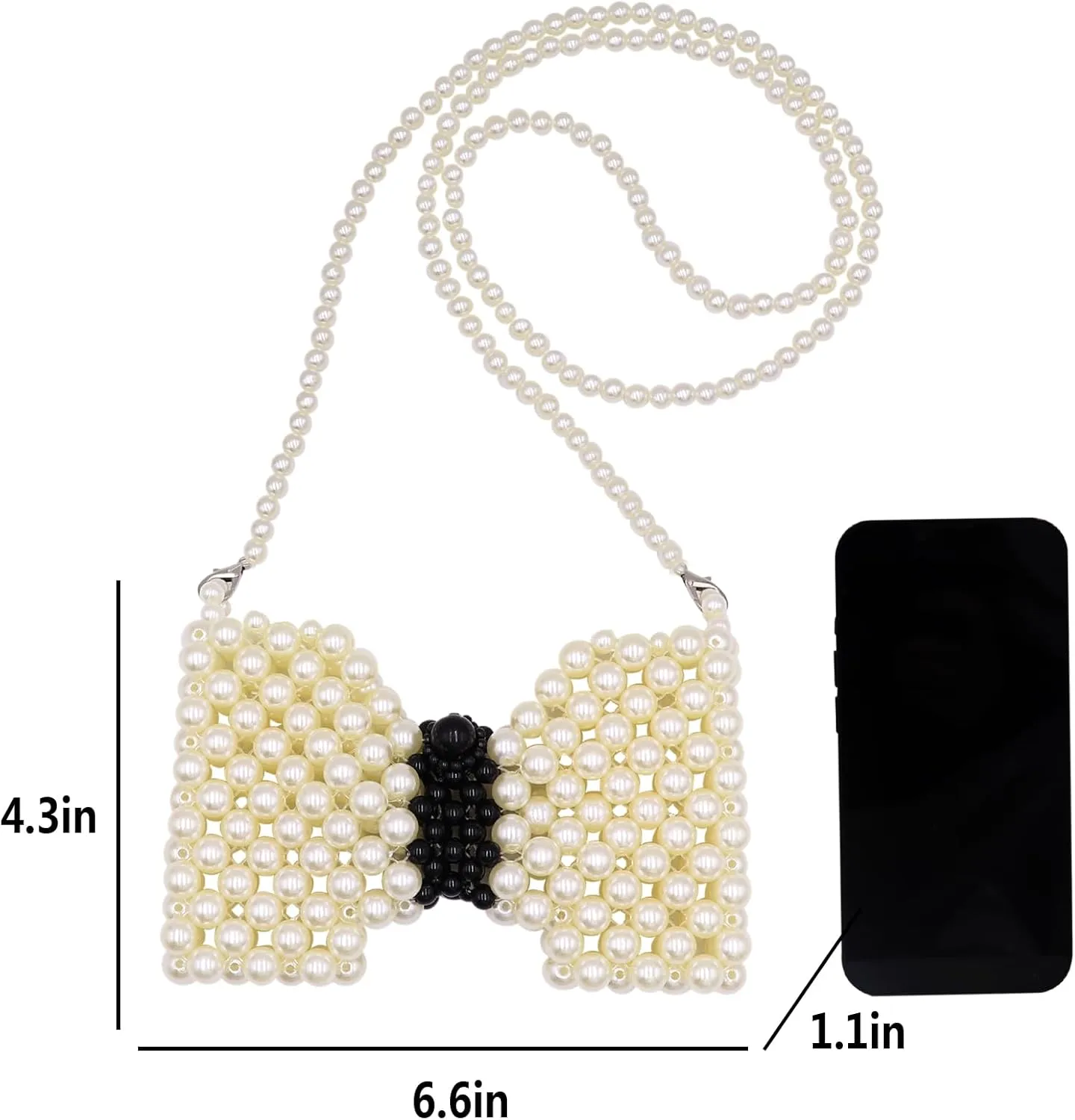 Mini White Pearl Purse for Girls Butterfly Crossbody Handbag Pearl Shoulder Bag Beaded Clutch for Women