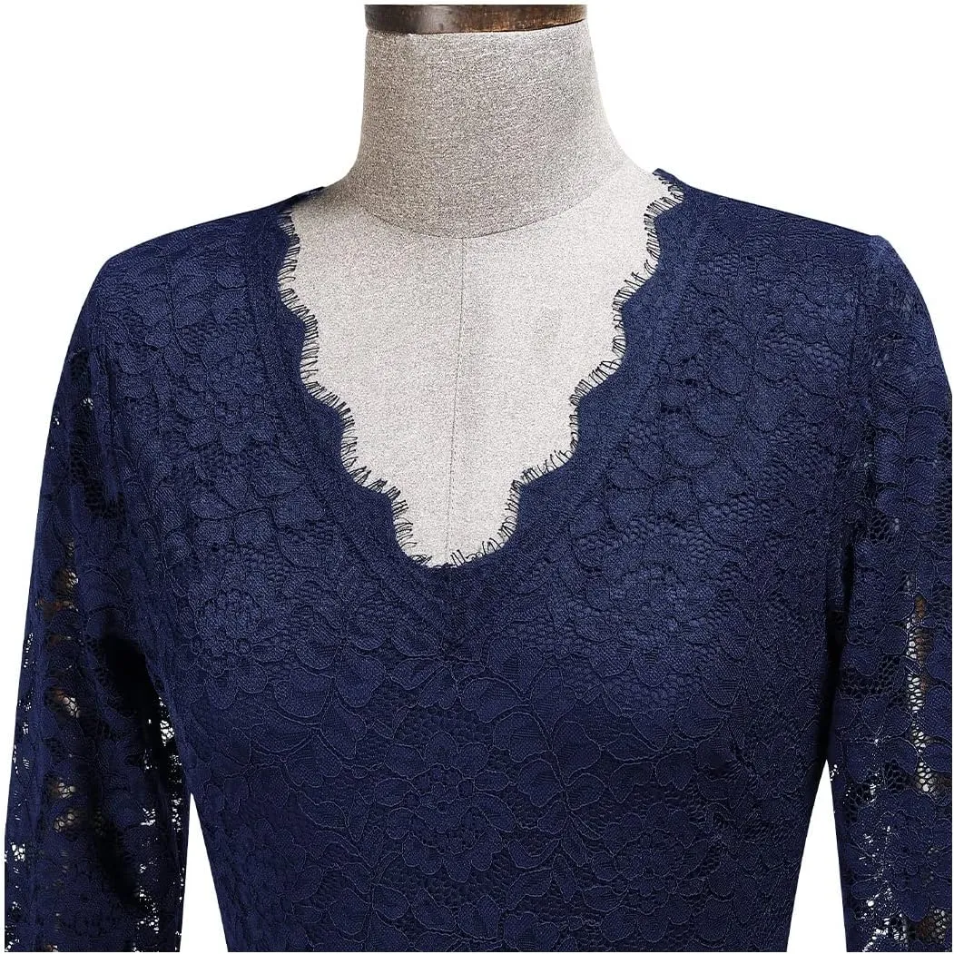 MISSMAY Women's Formal Floral Lace 2/3 Sleeves Long Evening Party Maxi Dress