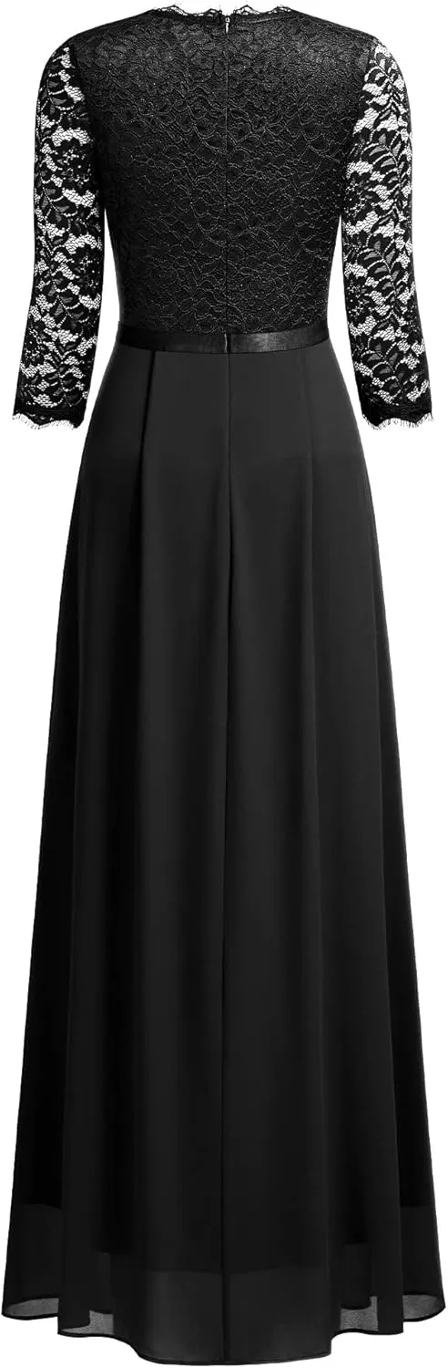 MISSMAY Women's Formal Floral Lace 2/3 Sleeves Long Evening Party Maxi Dress