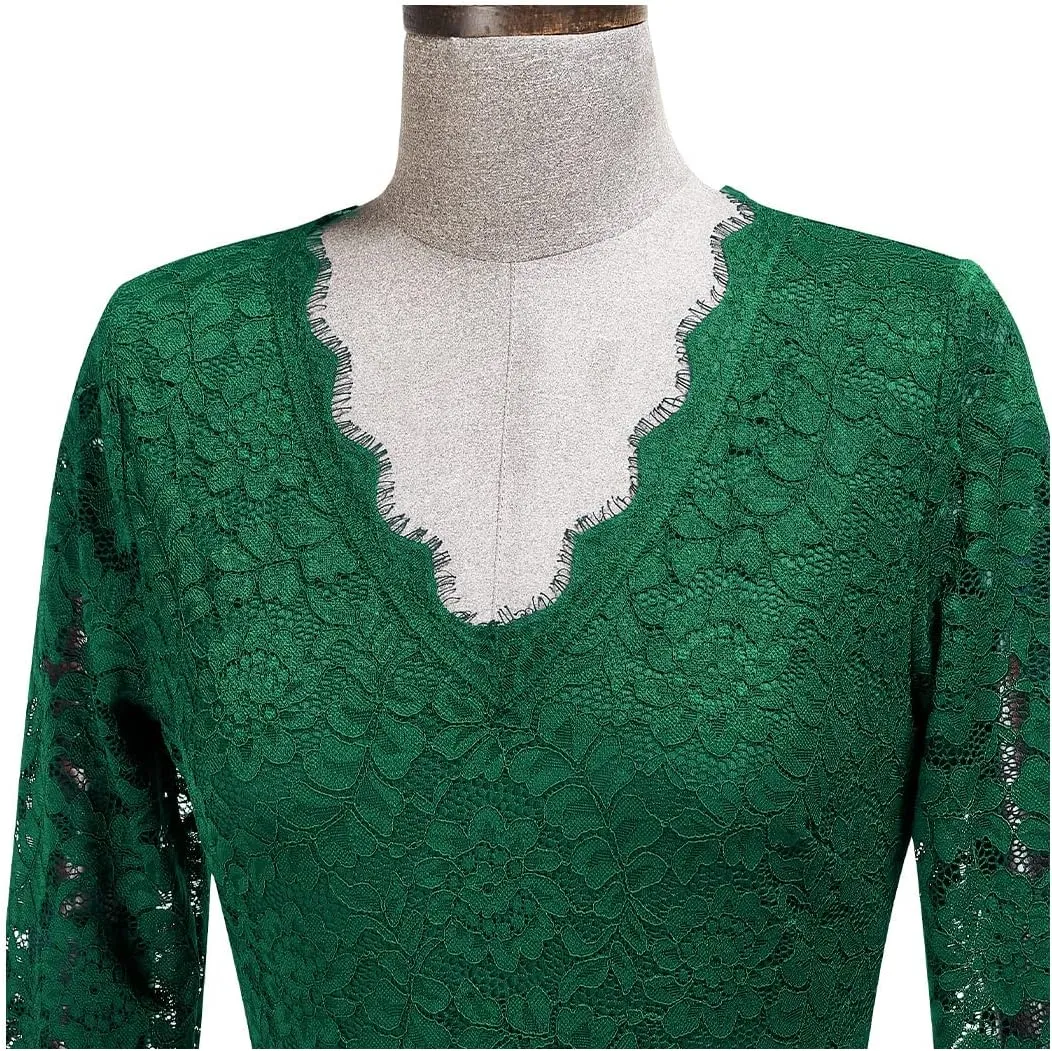 MISSMAY Women's Formal Floral Lace 2/3 Sleeves Long Evening Party Maxi Dress