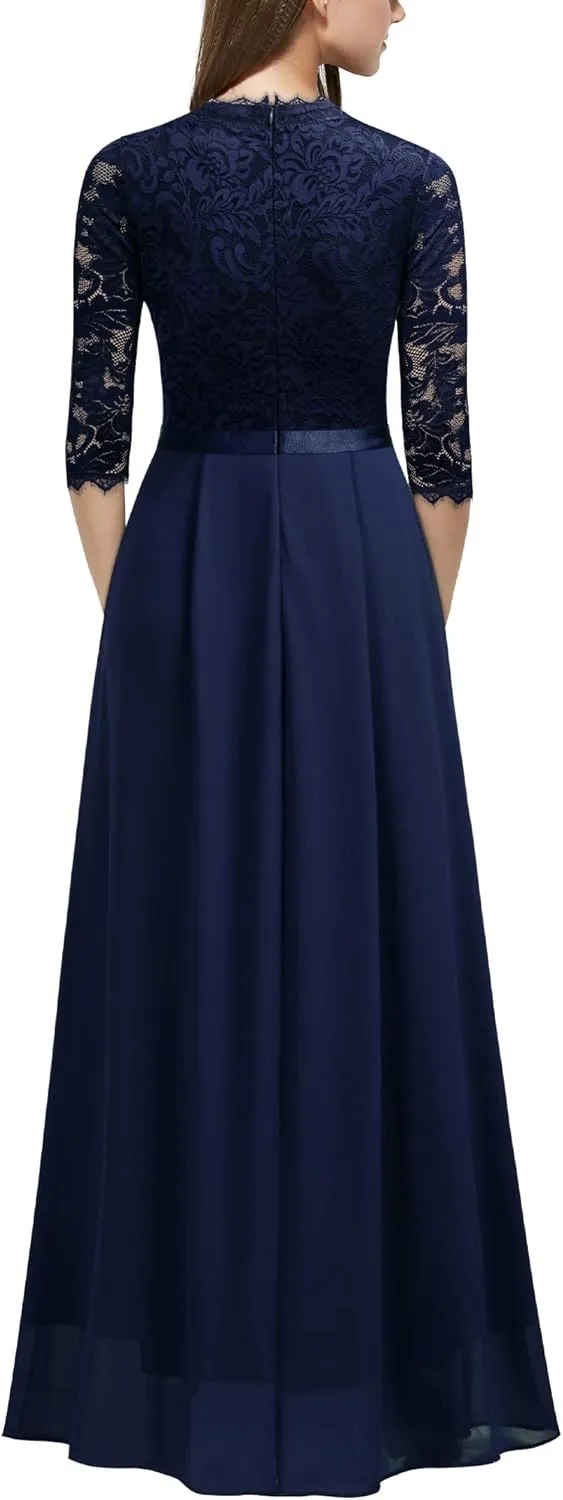 MISSMAY Women's Formal Floral Lace 2/3 Sleeves Long Evening Party Maxi Dress