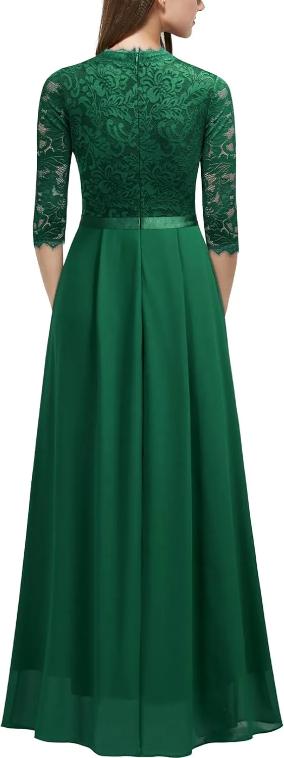MISSMAY Women's Formal Floral Lace 2/3 Sleeves Long Evening Party Maxi Dress