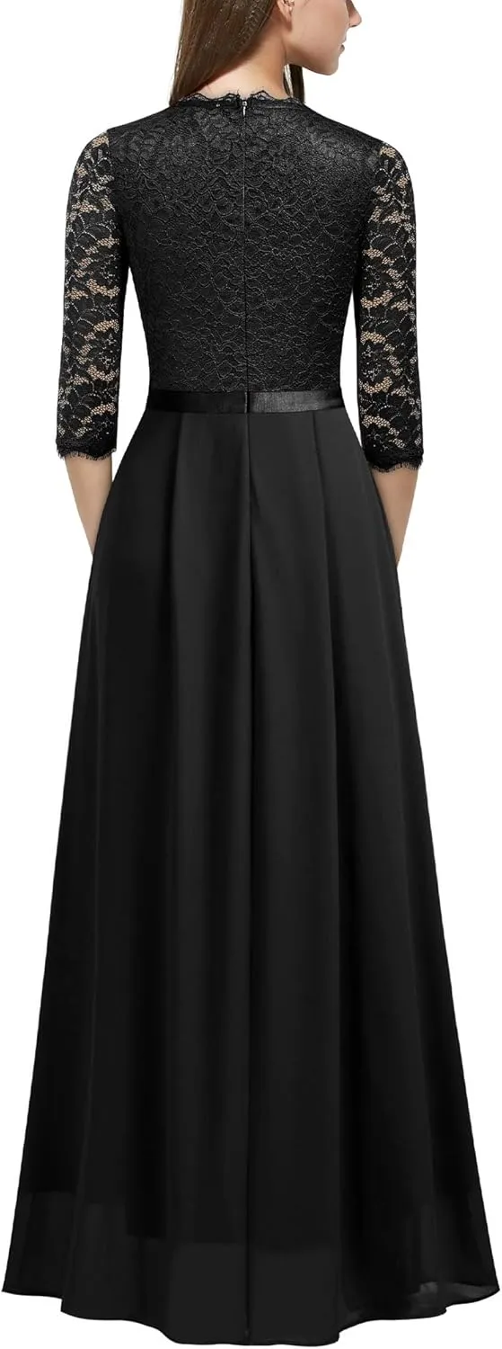 MISSMAY Women's Formal Floral Lace 2/3 Sleeves Long Evening Party Maxi Dress