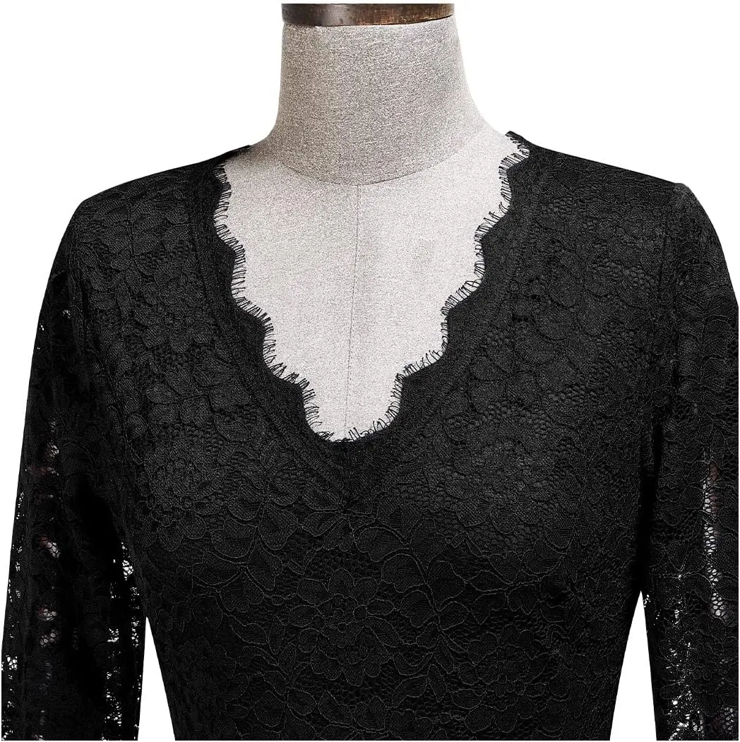 MISSMAY Women's Formal Floral Lace 2/3 Sleeves Long Evening Party Maxi Dress