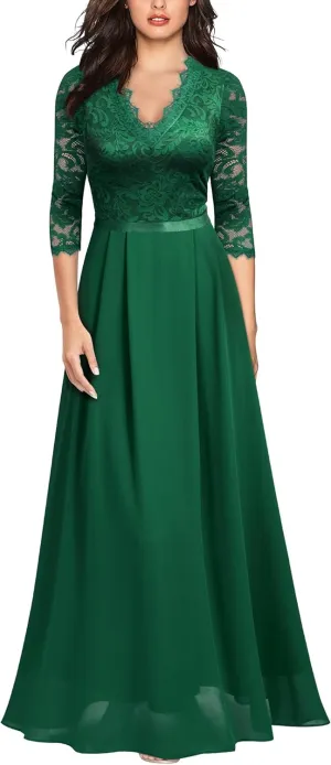 MISSMAY Women's Formal Floral Lace 2/3 Sleeves Long Evening Party Maxi Dress