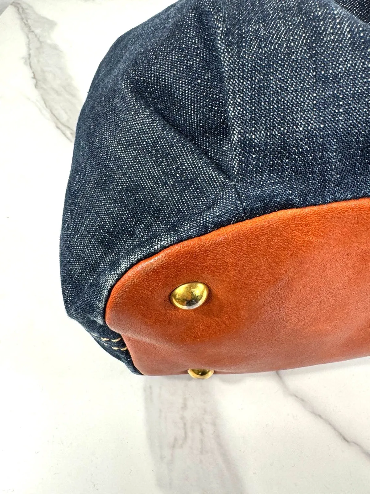 MIU MIU VINTAGE DENIM LEATHER HANDBAG