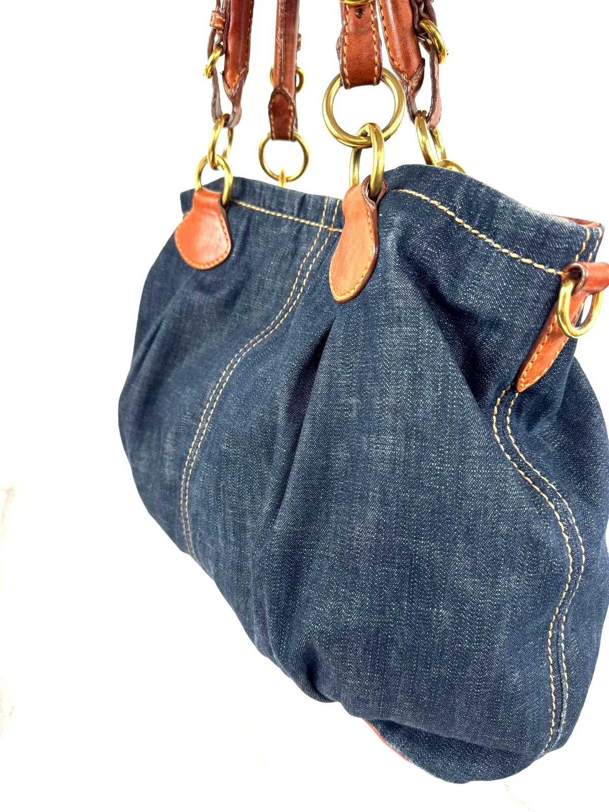 MIU MIU VINTAGE DENIM LEATHER HANDBAG