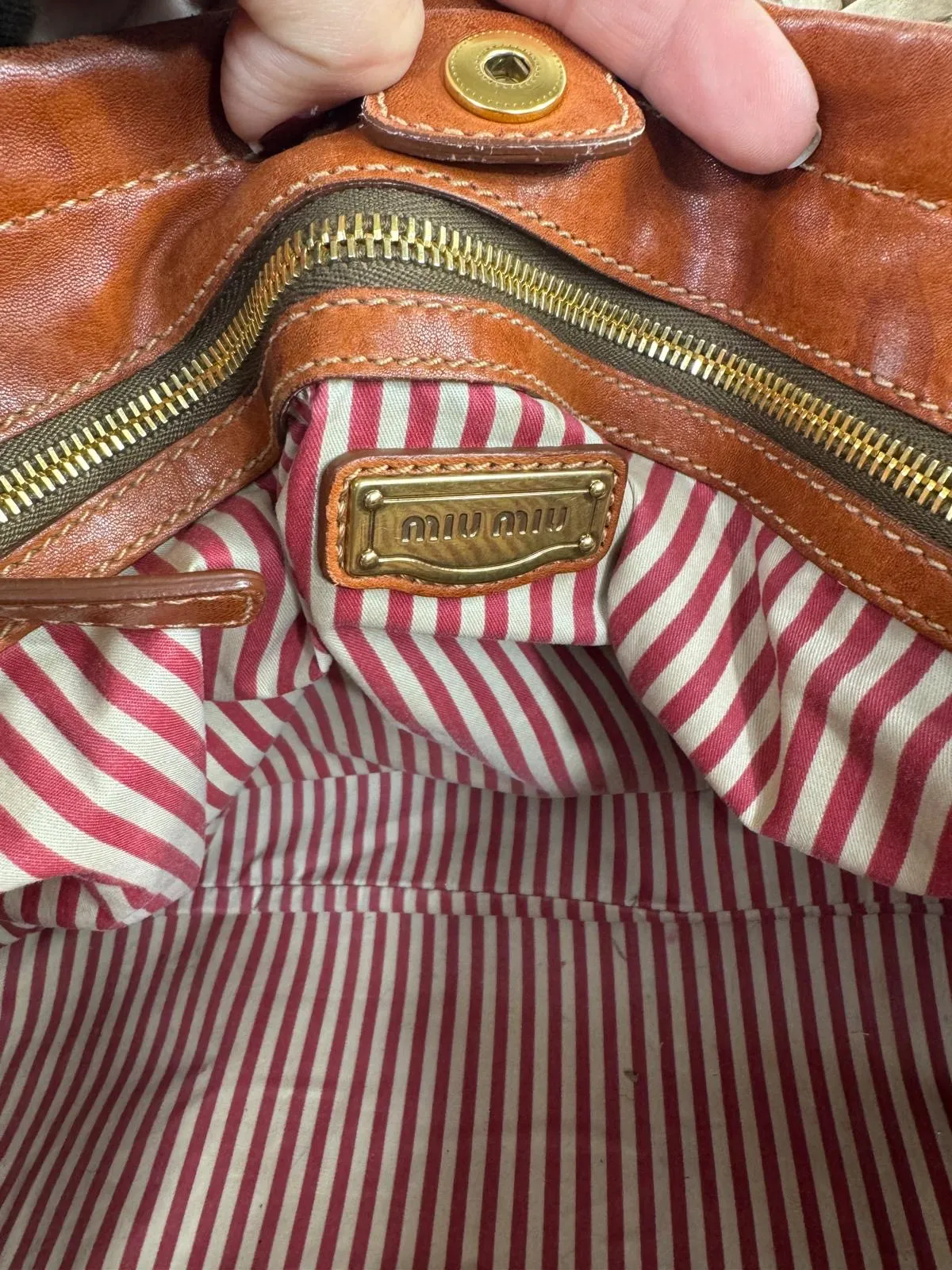 MIU MIU VINTAGE DENIM LEATHER HANDBAG