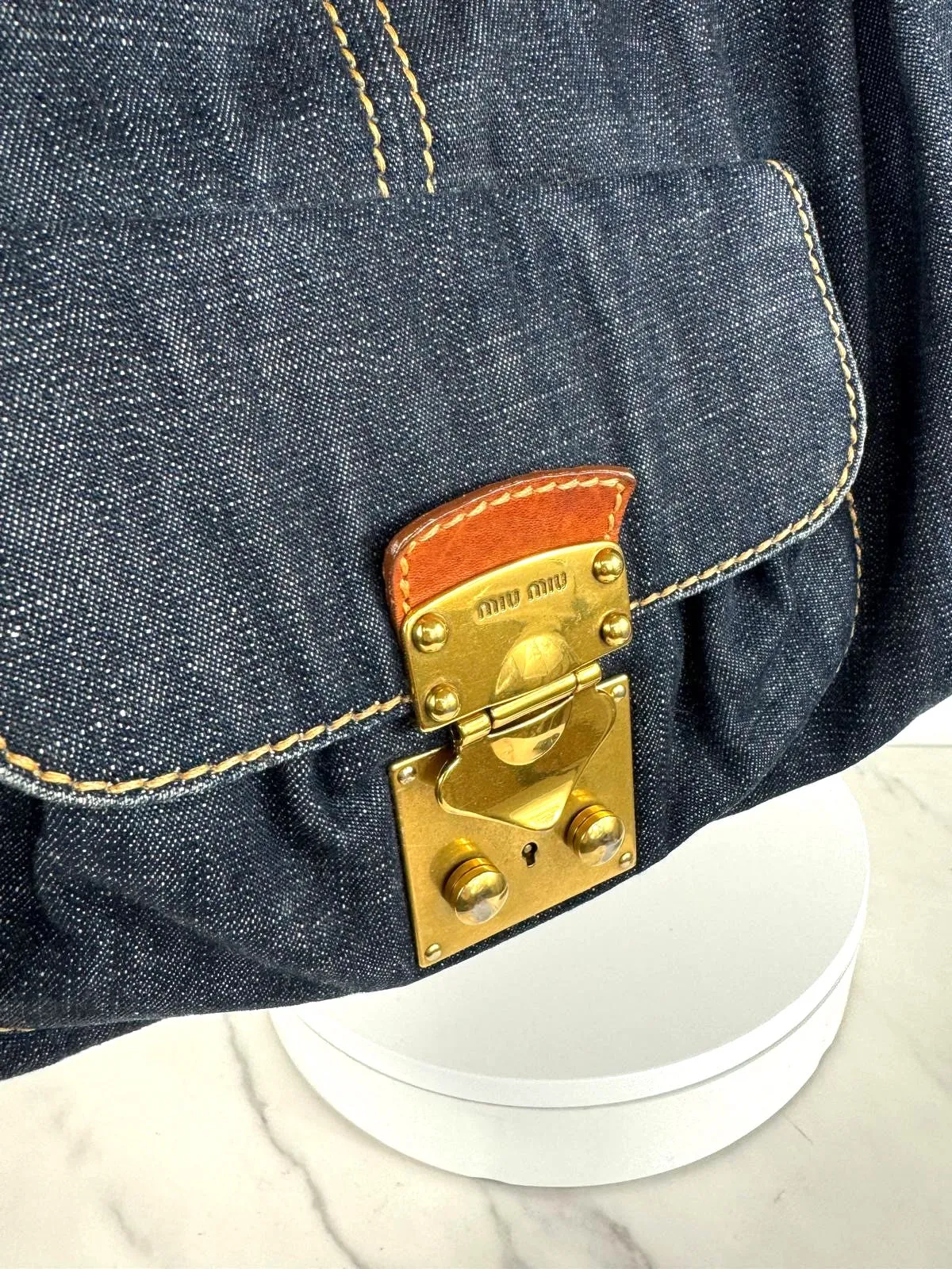 MIU MIU VINTAGE DENIM LEATHER HANDBAG