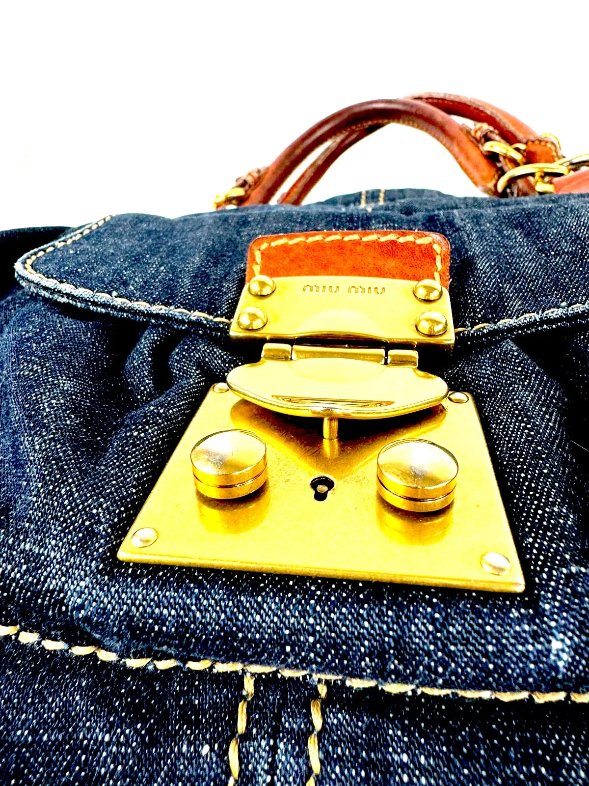 MIU MIU VINTAGE DENIM LEATHER HANDBAG