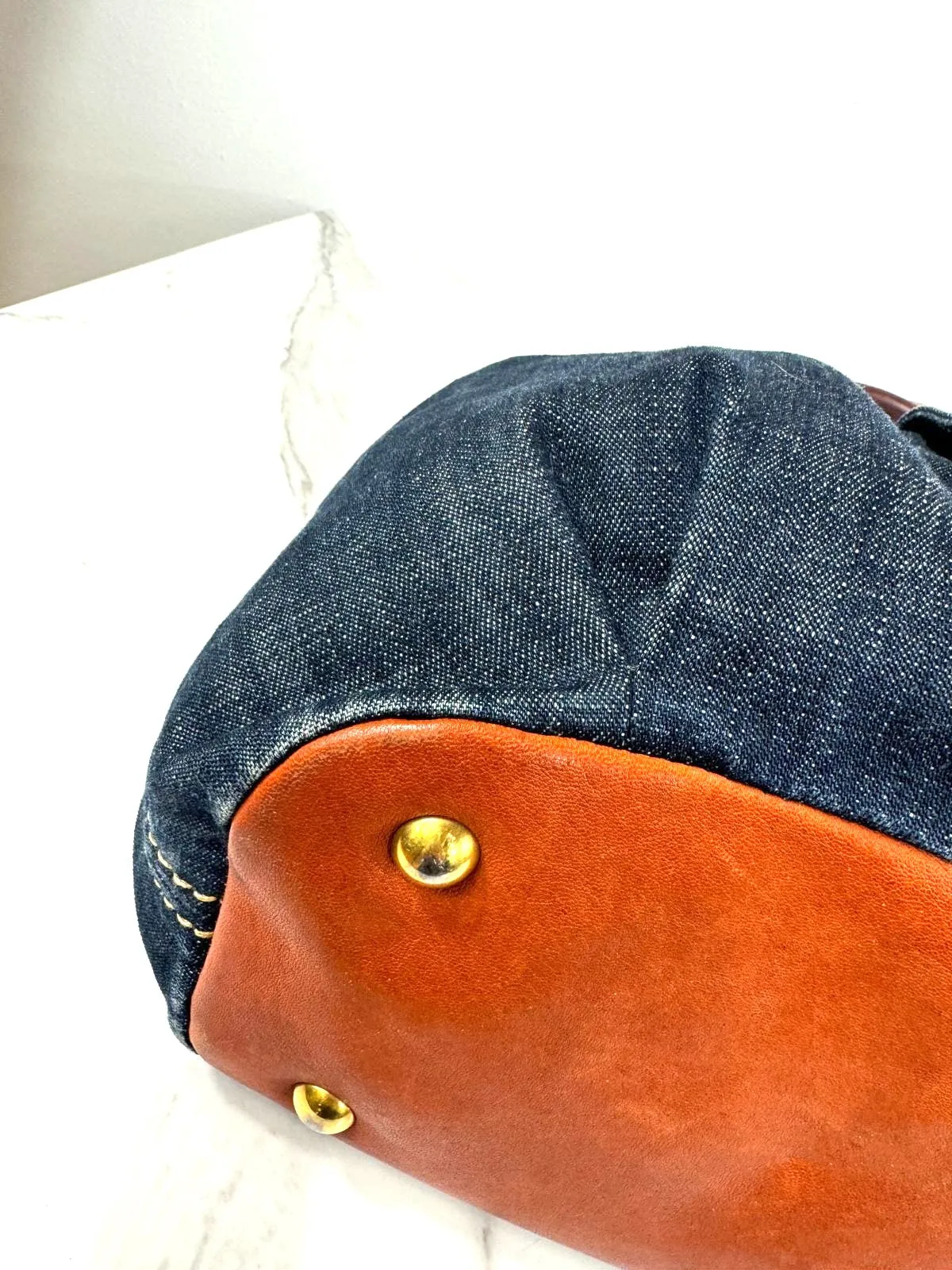 MIU MIU VINTAGE DENIM LEATHER HANDBAG