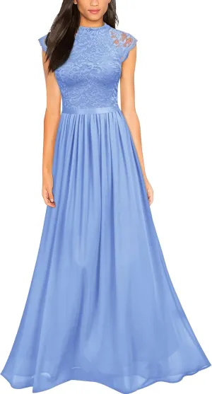 Miusol Women's Formal Sleeveless Floral Lace Bridesmaid Party Maxi Dress