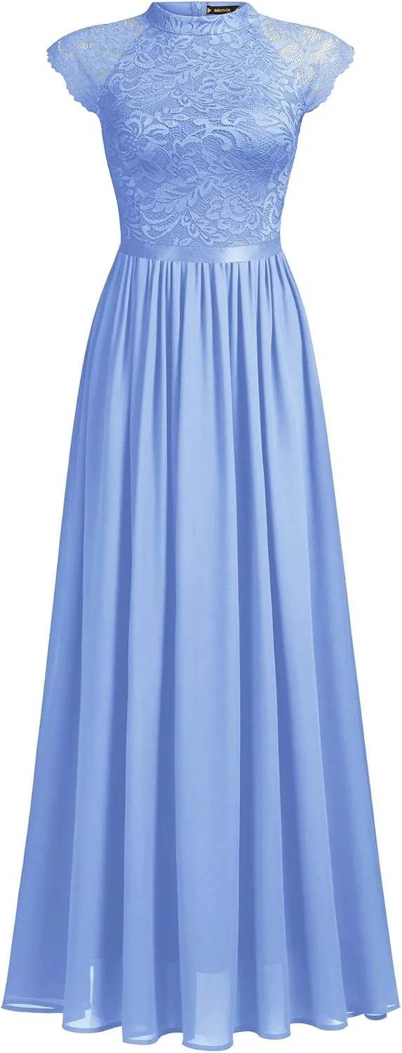 Miusol Women's Formal Sleeveless Floral Lace Bridesmaid Party Maxi Dress