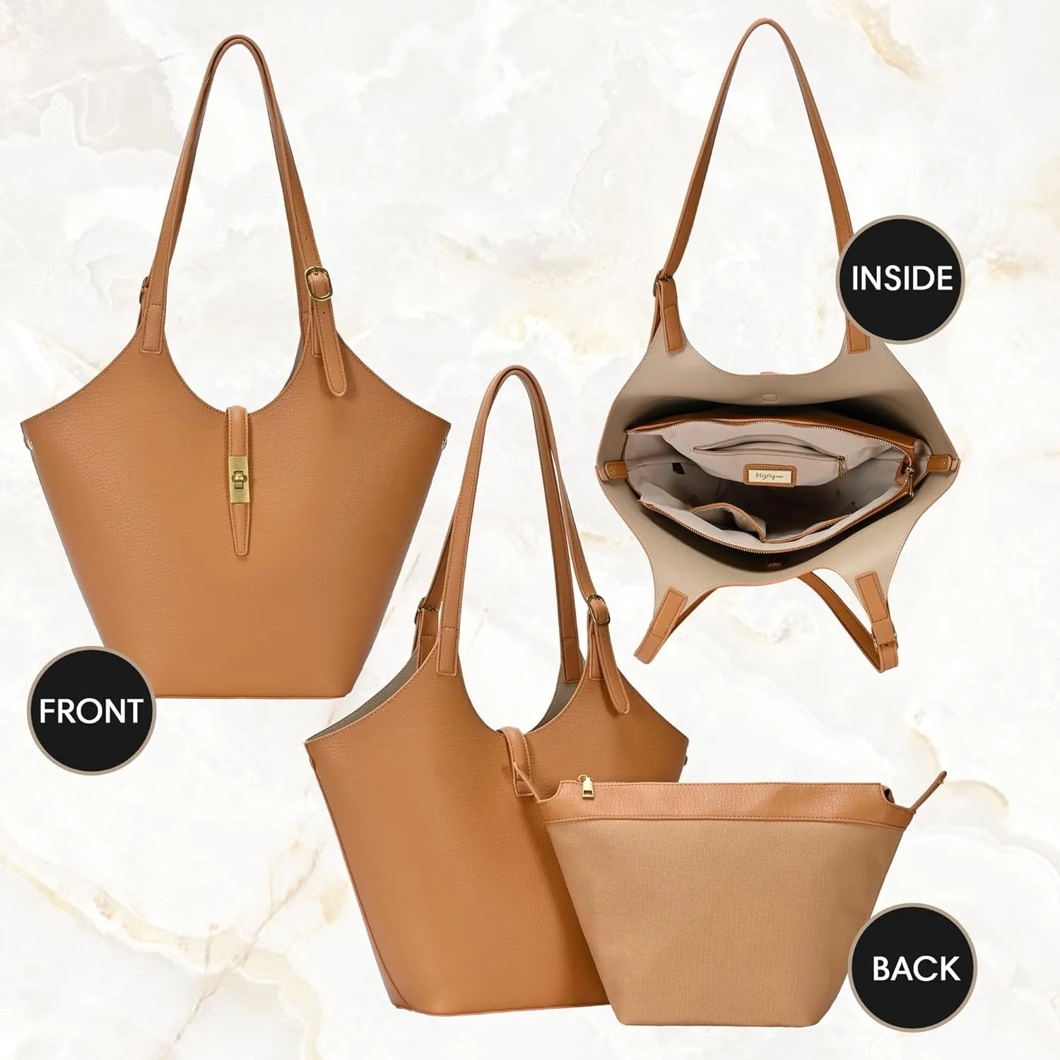 Miztique - Isabelle 2 in 1 Scoop Neck Tote | Vegan Leather Tote Bag for women with secure removable zipper pouch|