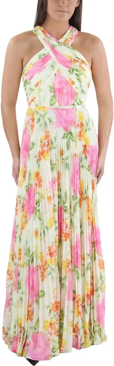 MONIQUE LHUILLIER ML Womens Pleated Chiffon Evening Dress