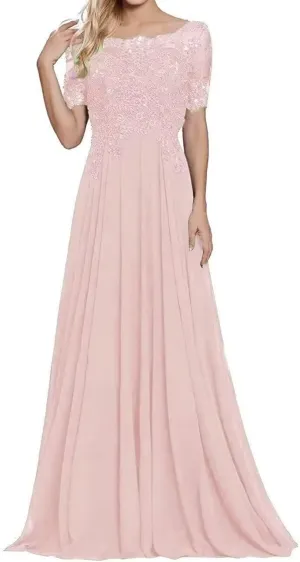 Mother of The Bride Dress 1/2 Sleeves Lace Appliques Long Chiffon Prom Dresses for Women's Formal Wedding Party Growns