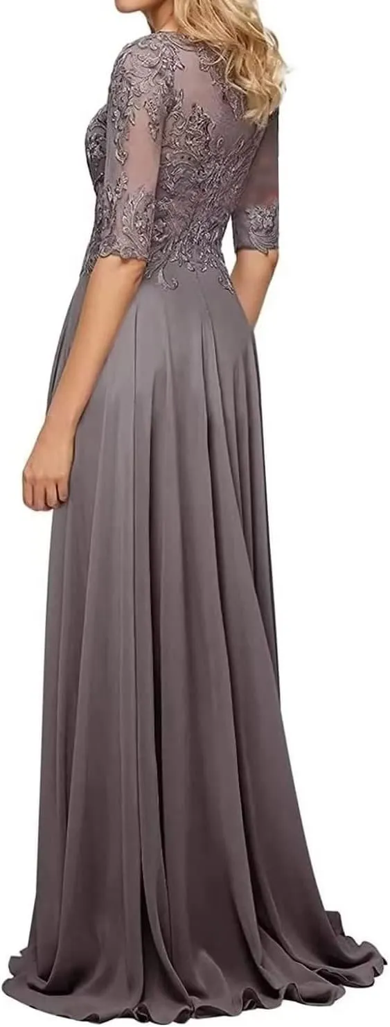 Mother of The Bride Dress Long Formal Evening Gowns with Sleeves Mother of The Groom Dresses for Wedding lace Appliques