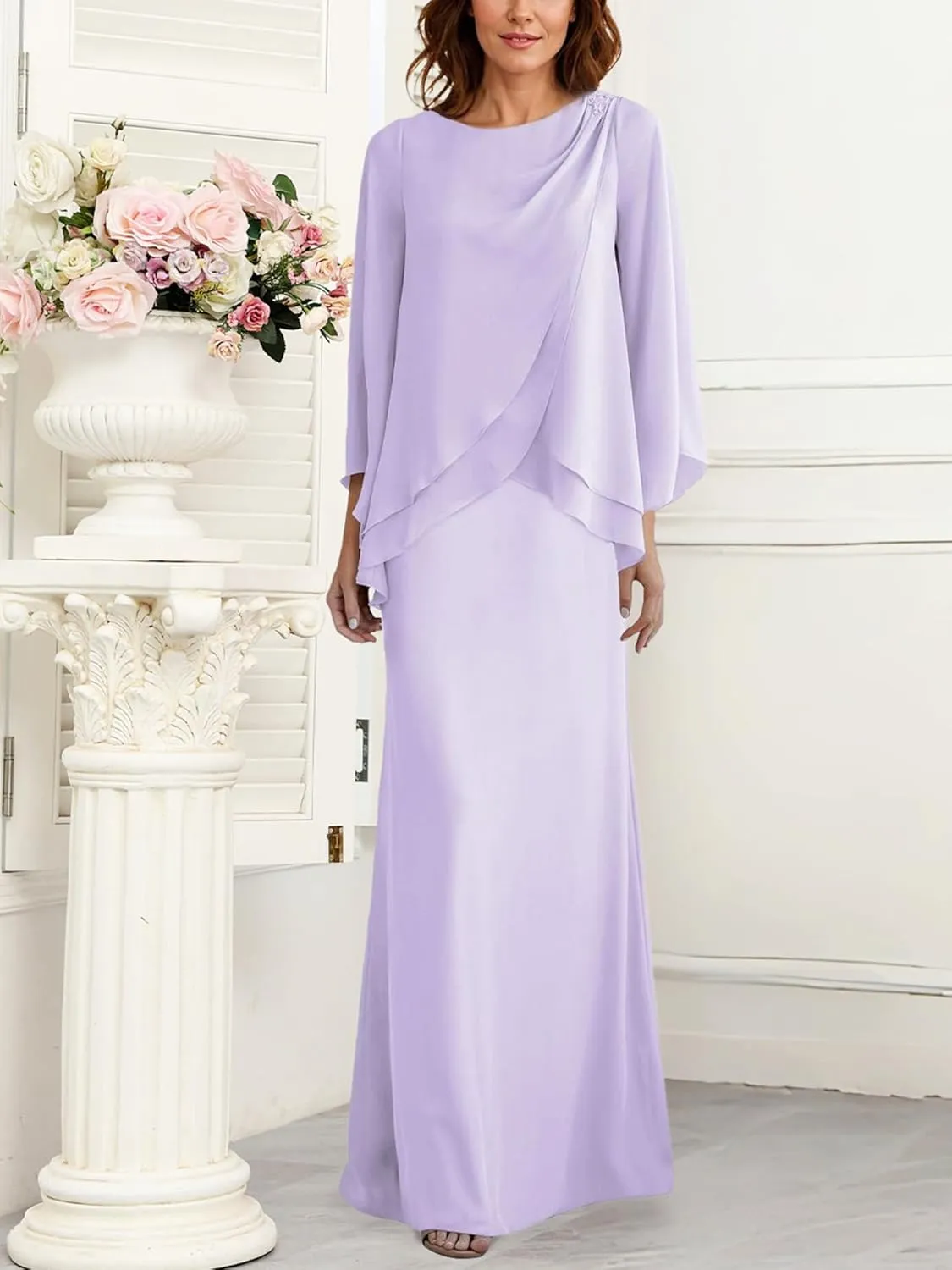 Mother of The Bride Dresses Chiffon Wedding Guest Groom Dresses for Women Plus Size Formal Evening Gowns with Jacket