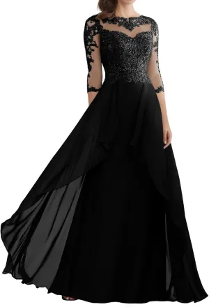 Mother of The Bride Dresses for Wedding Lace Evening Dress with Sleeves Long Formal Gowns for Women