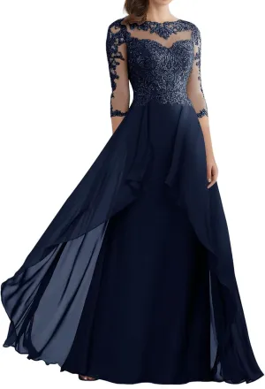 Mother of The Bride Dresses for Wedding Lace Evening Dress with Sleeves Long Formal Gowns for Women