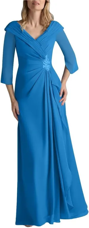 Mother of The Bride Dresses for Women V Neck Half Sleeves Chiffon A-line Long Formal Wedding Dresses 2025