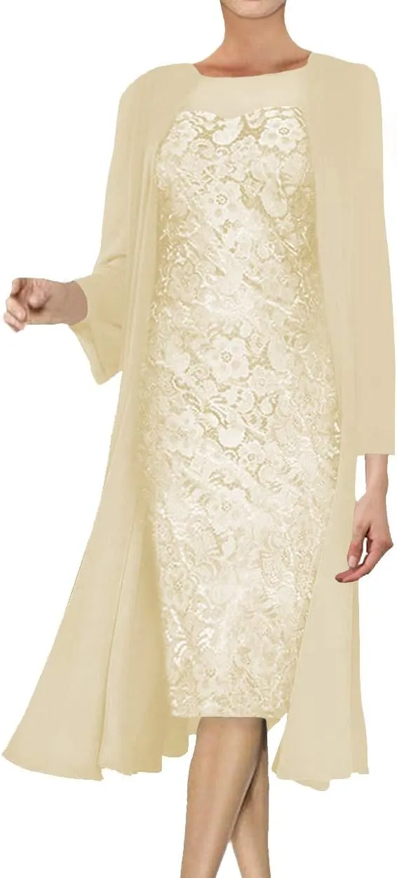 Mother of The Bride Dresses Lace Evening Formal Dress Chiffon Long Jacket Wedding Guest Groom Women's