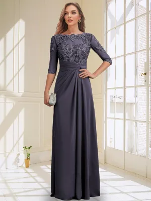Mother of The Bride Dresses Long Chiffon Lace Wedding Guest Dresses for Women Ruched Formal Evening Gown Prom Dress