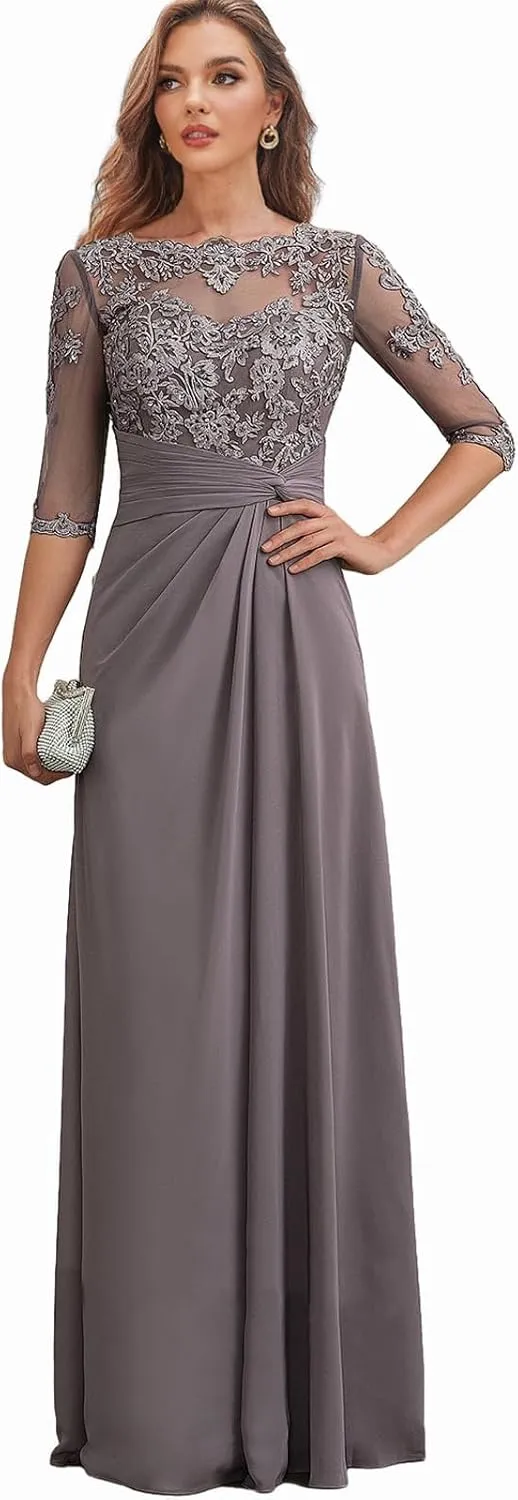 Mother of The Bride Dresses Long Chiffon Lace Wedding Guest Dresses for Women Ruched Formal Evening Gown Prom Dress