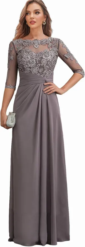 Mother of The Bride Dresses Long Chiffon Lace Wedding Guest Dresses for Women Ruched Formal Evening Gown Prom Dress