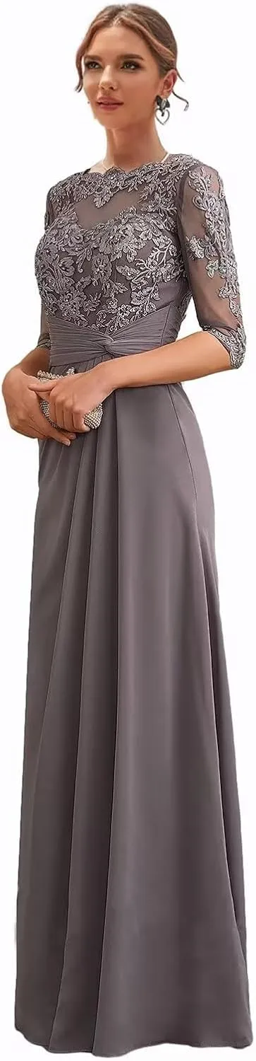 Mother of The Bride Dresses Long Chiffon Lace Wedding Guest Dresses for Women Ruched Formal Evening Gown Prom Dress