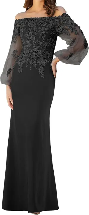 Mother of The Bride Dresses with Sleeves Formal Evening Gowns Lace Appliques Long Wedding Party Prom Dress