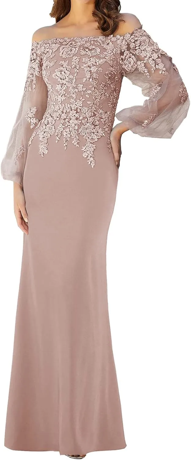 Mother of The Bride Dresses with Sleeves Formal Evening Gowns Lace Appliques Long Wedding Party Prom Dress