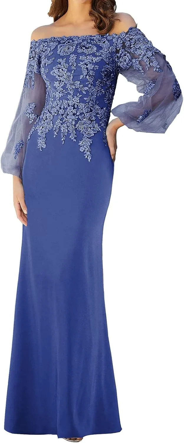 Mother of The Bride Dresses with Sleeves Formal Evening Gowns Lace Appliques Long Wedding Party Prom Dress