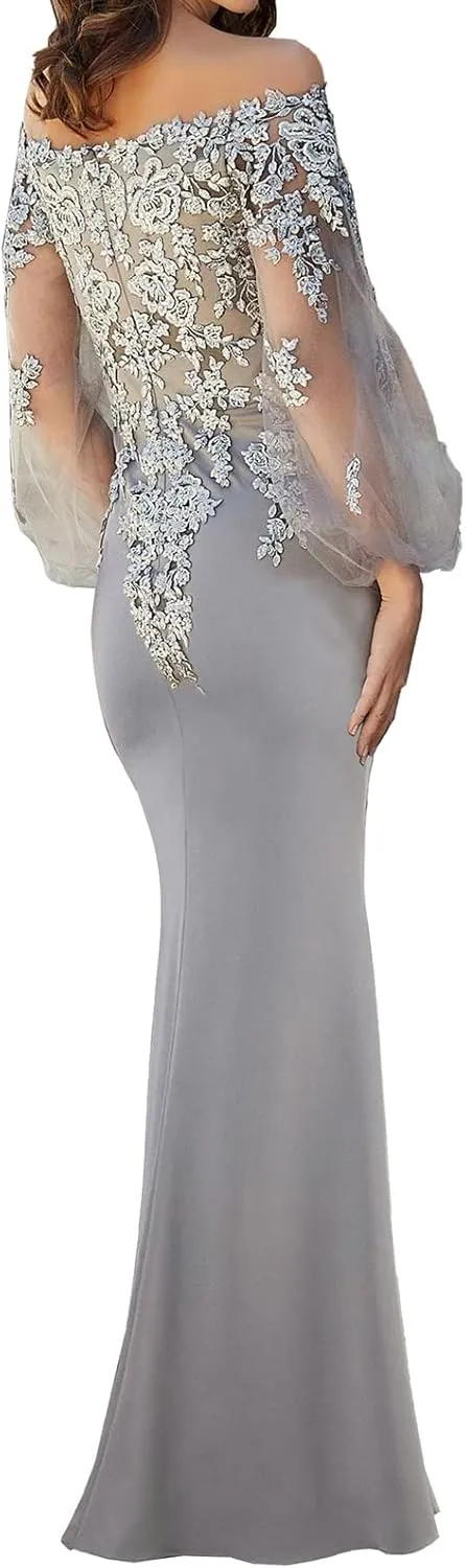 Mother of The Bride Dresses with Sleeves Formal Evening Gowns Lace Appliques Long Wedding Party Prom Dress