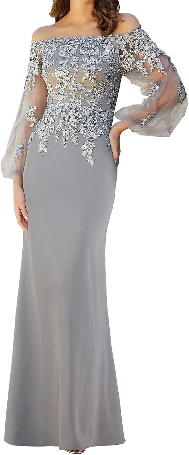 Mother of The Bride Dresses with Sleeves Formal Evening Gowns Lace Appliques Long Wedding Party Prom Dress