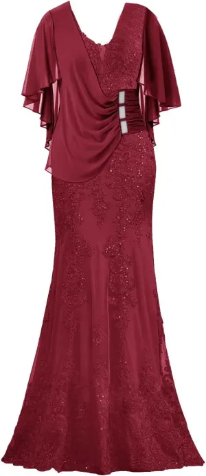 Mother of The Bride Dresses with Sleeves Long Evening Formal Party Dresses Lace Appliques Prom Dress