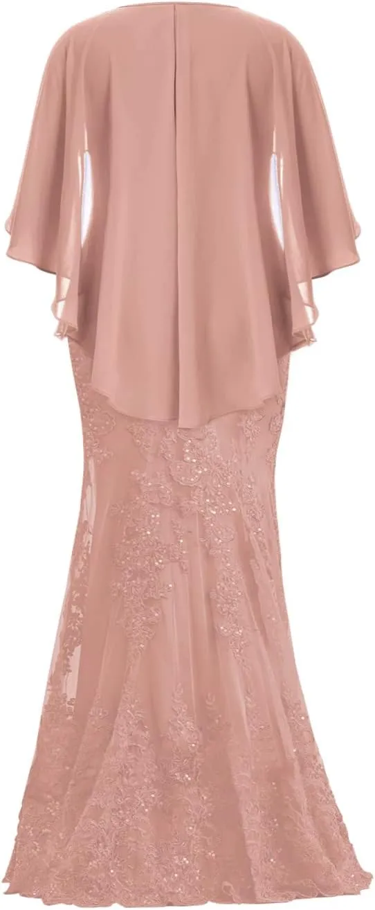 Mother of The Bride Dresses with Sleeves Long Evening Formal Party Dresses Lace Appliques Prom Dress