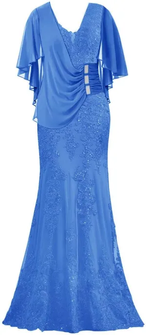 Mother of The Bride Dresses with Sleeves Long Evening Formal Party Dresses Lace Appliques Prom Dress