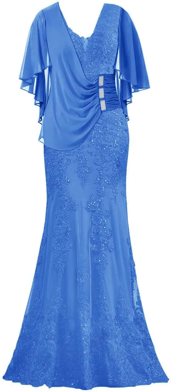 Mother of The Bride Dresses with Sleeves Long Evening Formal Party Dresses Lace Appliques Prom Dress